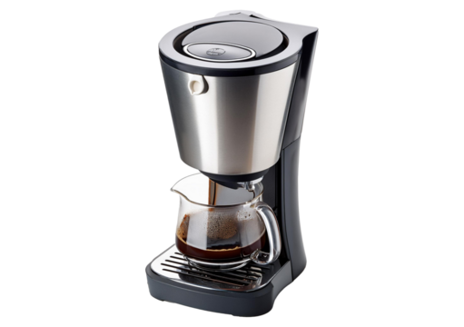 Coffee maker isolated on a transparent or white background, cut out.
