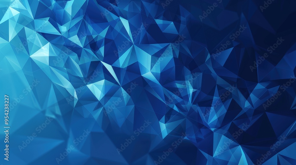 Poster a vibrant blue abstract geometric pattern with sharp angles and facets.