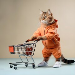 cat with shopping cart