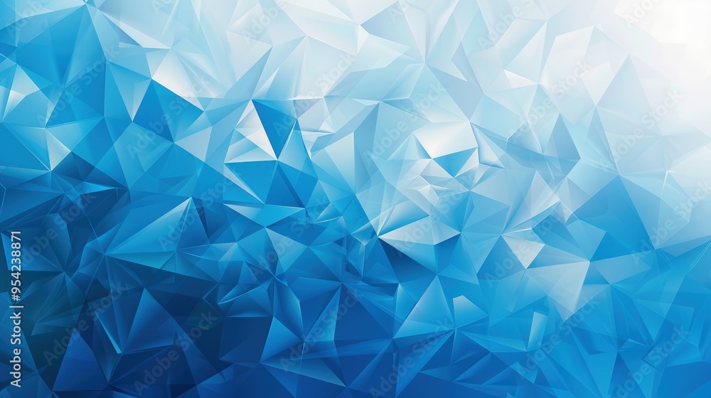 Poster a geometric abstract background featuring various shades of blue in a triangular pattern.