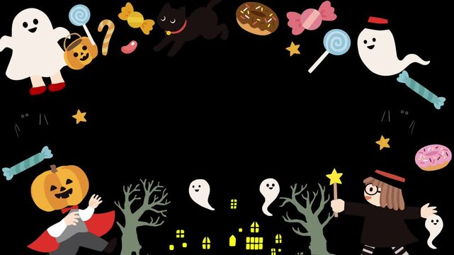 かわいいハロウィンの透過ループ動画フレーム	