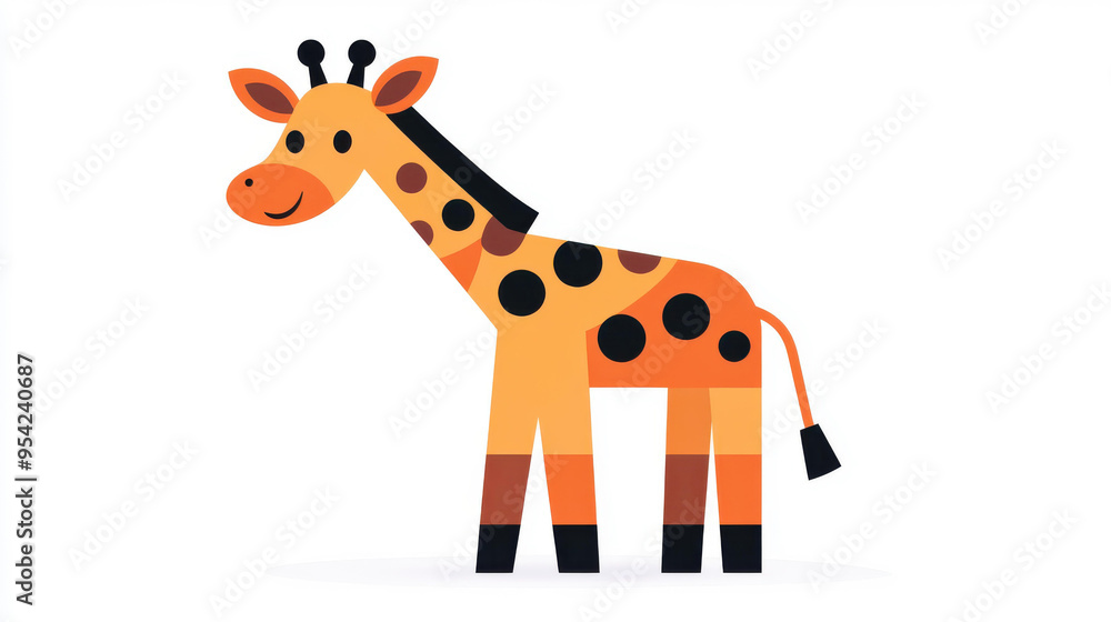 Poster a sleek d vector giraffe with simple details and clear spots, perfect for web and app icon designs.