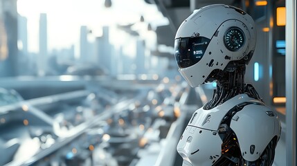 Fototapeta premium Futuristic scene showcasing the potential of robotic process automation RPA to transform the modern office workspace