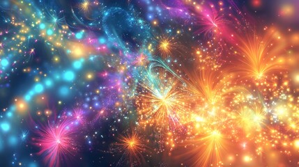 1. **A vibrant and festive New Year 2025 poster featuring colorful fireworks bursting in the night sky, with a dazzling display of bright lights and a backdrop of shimmering stars and elegant