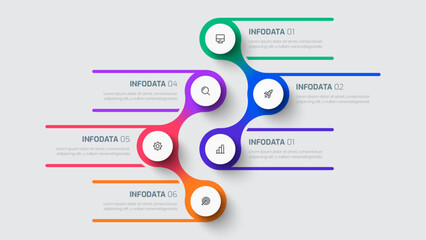Business infographic template with Thin Line circle label 6 Options and icon for presentation