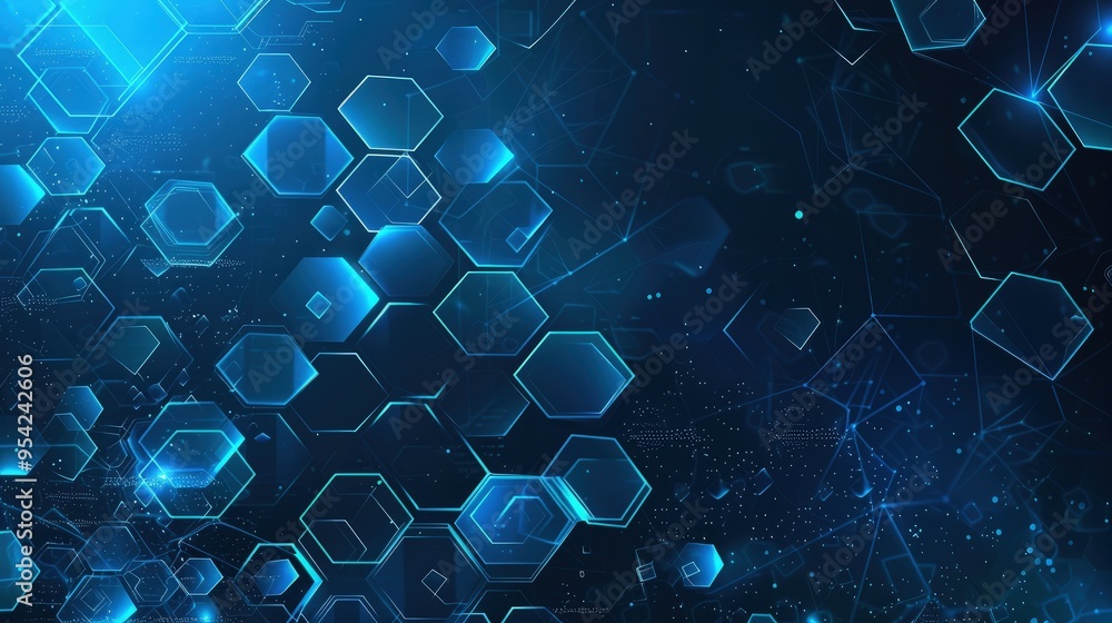 Poster abstract digital background featuring hexagonal shapes and glowing elements.