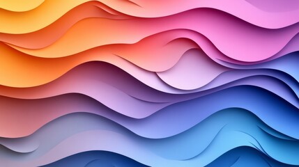Obraz premium Abstract Wavy Paper Pattern in Gradual Hues of Yellow, Orange, Pink, Purple, and Blue