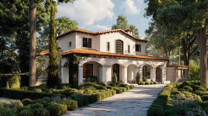 Fototapeta premium attractive view of Charming, Mediterranean-style villa with a stucco exterior.