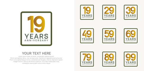 anniversary set logo style with brown and green color in square for company celebration moment