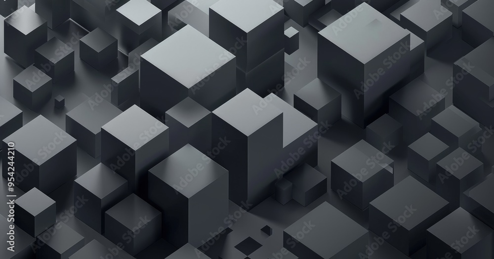 Aufkleber a 3d abstract composition of varying-sized gray cubes creating a textured surface.