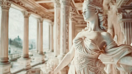 Naklejka premium Closeup of Lady Justice Shiny Marble Statue Representing Law