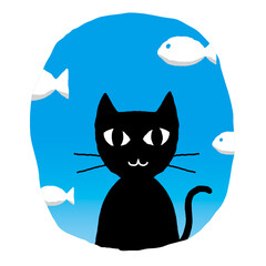 青空に浮かぶさかな雲と黒猫