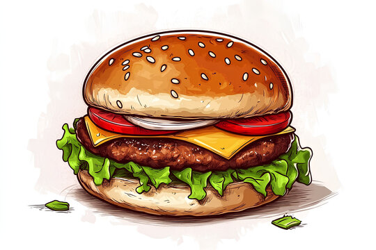 burger food, plain background, vector 