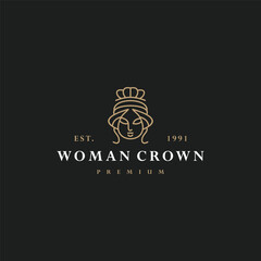 Woman crown logo vector hipster vintage icon illustration