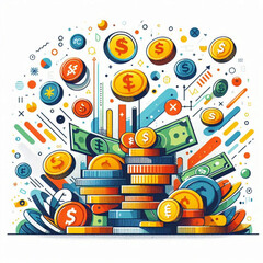 Free  Money vector money photo Gold coins and banknotes 3d cartoon style icon black Friday 
