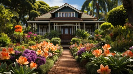 Obraz premium classic house with flower garden 