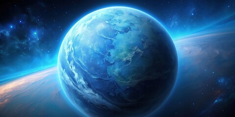 Fantastic unearthly planet with stunning blue tone background, fantasy, beautiful, space, alien, otherworldly, mysterious