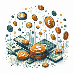 Free  Money vector money photo Gold coins and banknotes 3d cartoon style icon black Friday 
