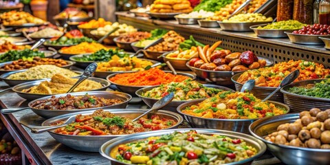 Fototapeta premium European food market with a variety of colorful and appetizing dishes , European, food, market, cuisine, culinary