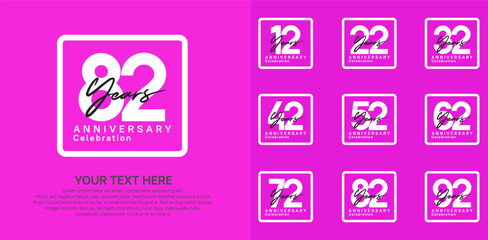 anniversary set logo style with white and black color in square for company celebration moment