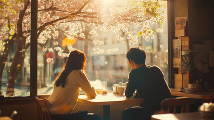 봄 사랑 벚꽃 연인 카페 데이트