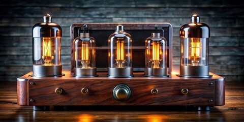 Vintage tube amplifier with glowing valves, perfect for audiophiles and music enthusiasts, valves, tubes, vintage, retro