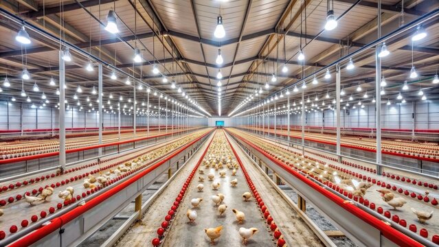 State-of-the-art poultry barn with modern automated systems and ventilation, poultry, barn, modern, automated
