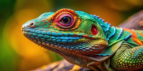 Close-up photo of a colorful reptile in its natural habitat, reptile, scales, wildlife, nature, exotic, vibrant