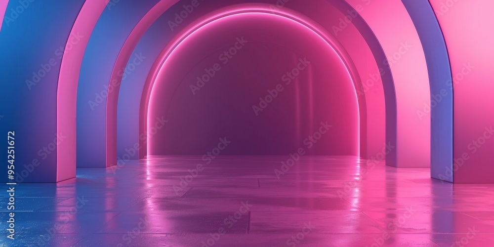 Poster contemporary architectural innovation - abstract 3d render of futuristic structure with neon light a