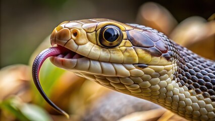 Close up of a snake with scales and forked tongue , reptile, wildlife, serpent, slithering, predator, camouflage