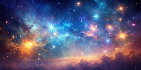 Naklejka premium Dreamy galaxy and starry background, galaxy, stars, celestial, space, night, astronomy, universe, cosmic, dreamy