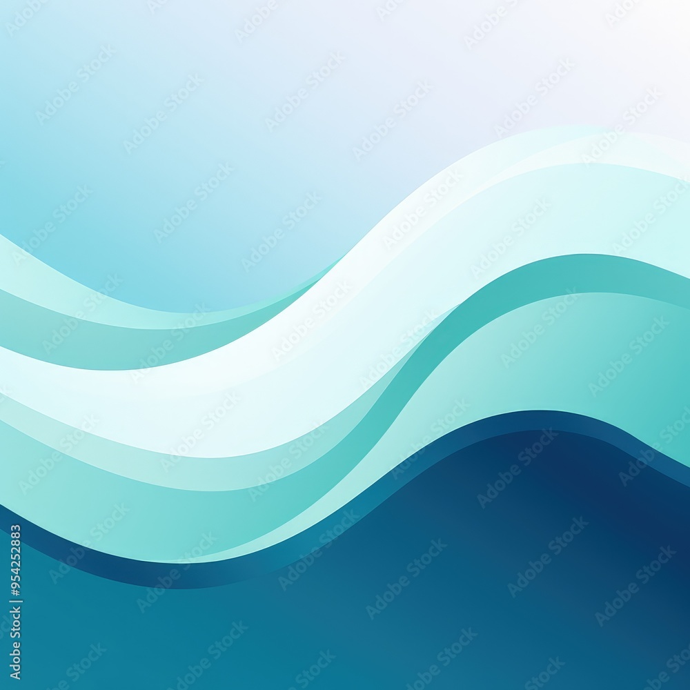 Poster abstract waves in gradient shades of blue, creating a smooth, flowing design.