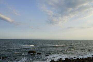 sea, ocean, sky, water, clouds, nature, horizon, clouds, beach, landscape, blue, waves, seascape, sun, sunset, coast, cloudy,