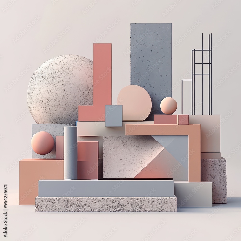 Aufkleber abstract geometric sculpture composed of shapes in soft pastel colors, creating a harmonious and mod