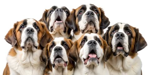 group of Saint Bernard looking up, isolated, transparent background, AI generated
