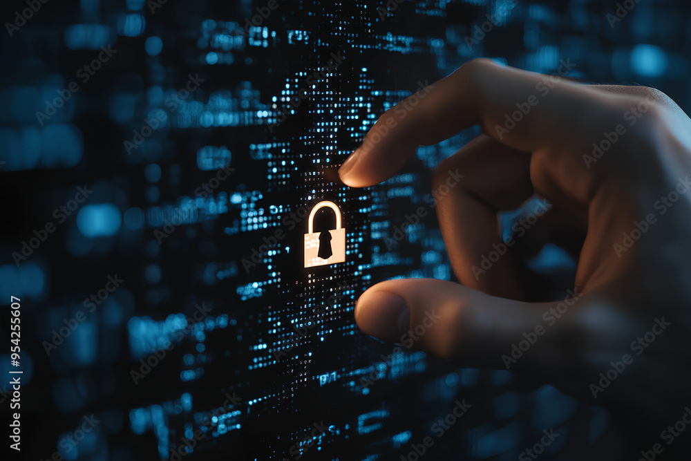 Poster cyber security and data protection, internet network security, 3d rendering