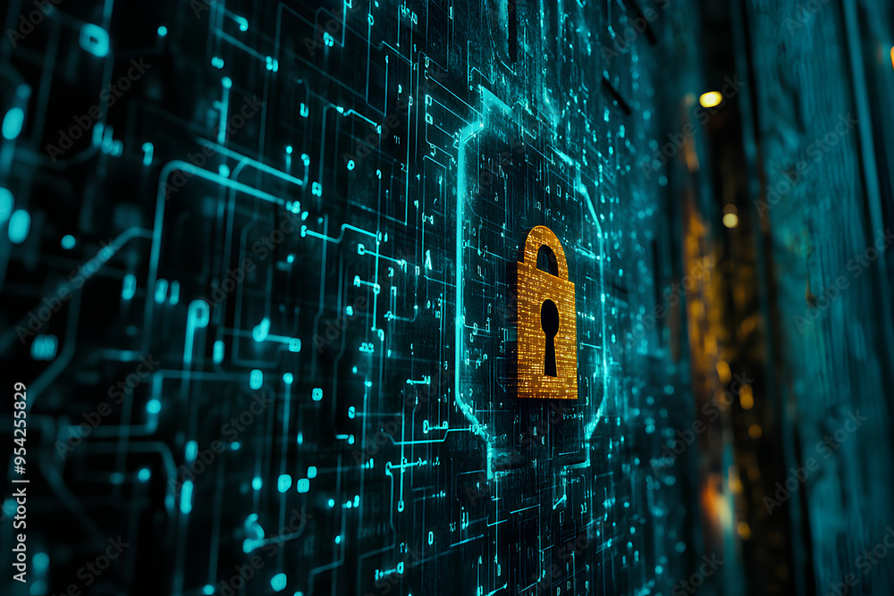 Poster cyber security and data protection, internet network security, 3d rendering