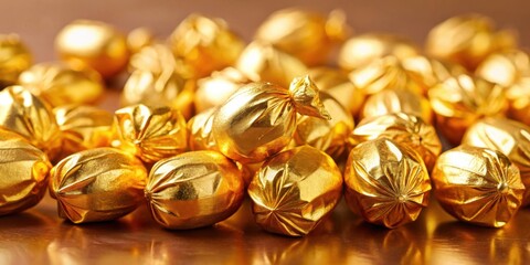 Golden candies with a shiny golden glaze background, candy, sweets, golden, glaze, shiny, sugar, delicious, treats