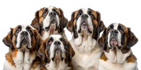 group of Saint Bernard looking up, isolated, transparent background, AI generated