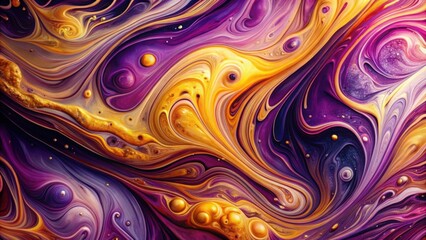Fototapeta premium Abstract liquid art featuring swirling purple, pink, yellow, and gold colors , abstract, liquid art, swirl, purple, pink, yellow