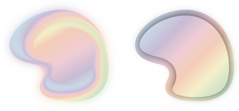 Pastel holographic gradient blobs with glowing effect and smooth shapes, isolated clipart set