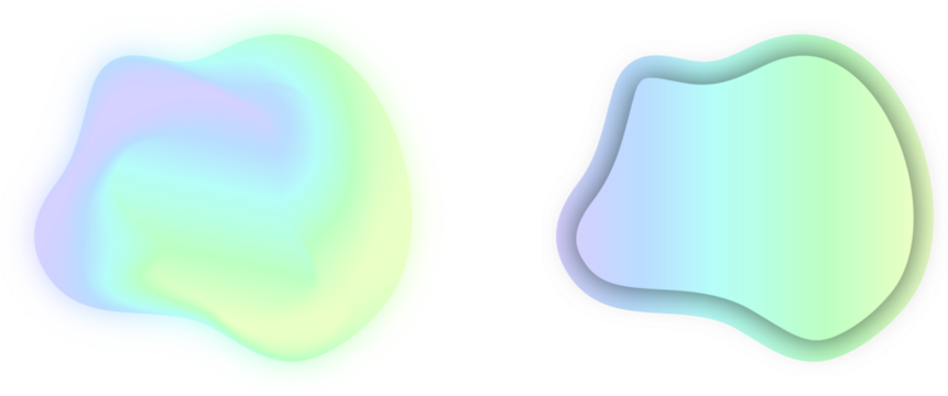 Abstract holographic organic blob shapes with soft pastel colors, isolated elements on transparent background