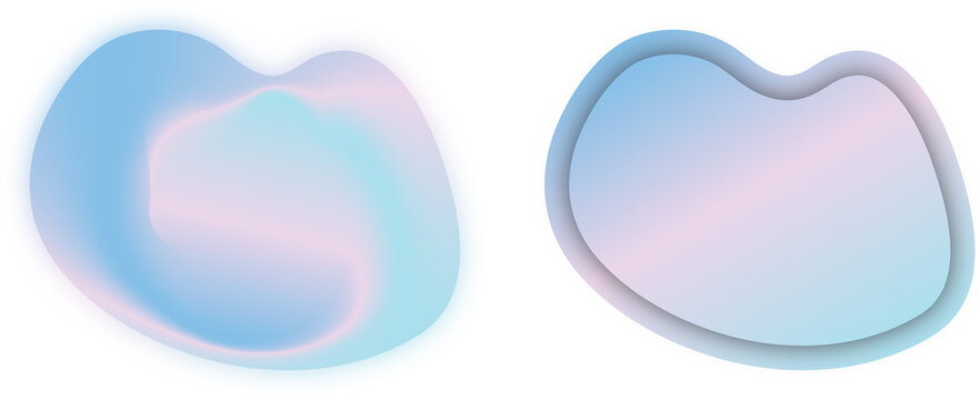 Abstract holographic iridescent blobs with pastel colors and smooth shapes, isolated png element