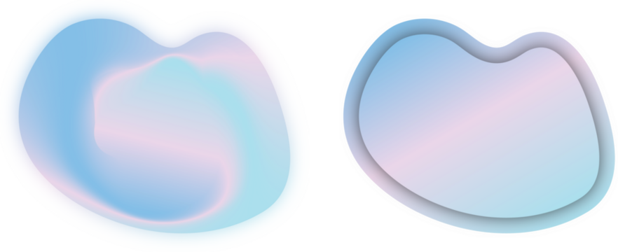 Abstract holographic iridescent blobs with pastel colors and smooth shapes, isolated png element