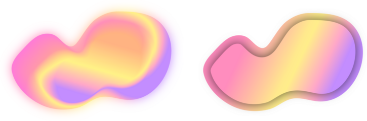 Colorful holographic iridescent gradient blob cliparts in purple, pink and yellow colors