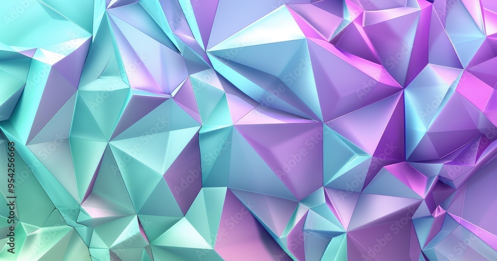 Poster a colorful, abstract 3d geometric pattern with sharp edges and facets.
