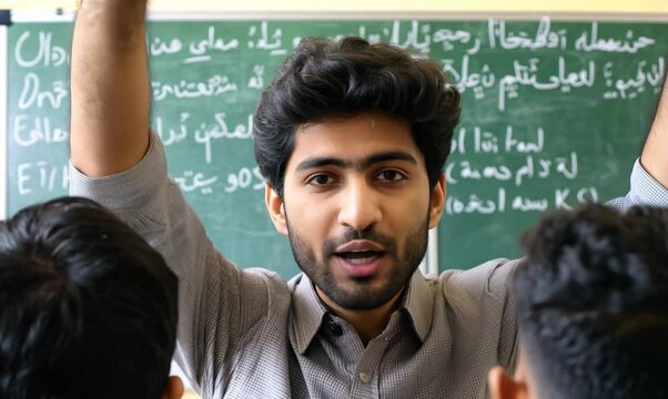 Eager Iranian Student Asking Questions in Class