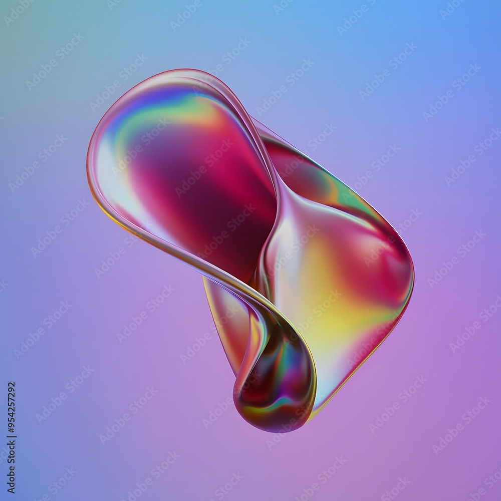 Poster abstract d fluid shape with iridescent colors on purple gradient background