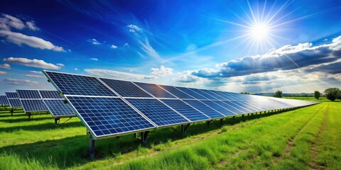 Solar panels in a vast field under a clear blue sky , Solar energy, sustainability