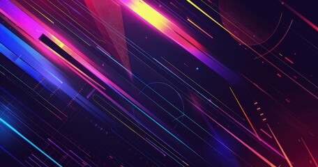 A vibrant abstract background with colorful lines and geometric shapes.